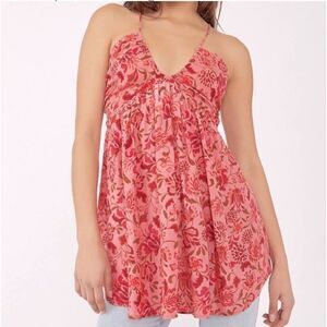Free People pixie printed tunic pink floral combo with crisscross back Size M